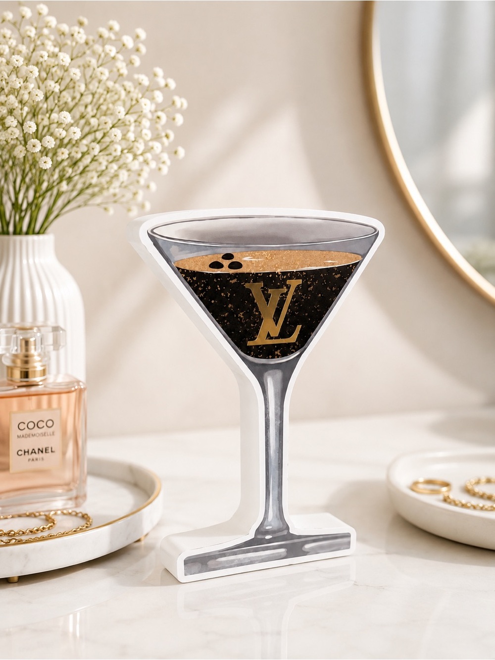 LOUIS VUITTON 3D WOODEN MARTINI GLASS HOME DECOR ACCENT